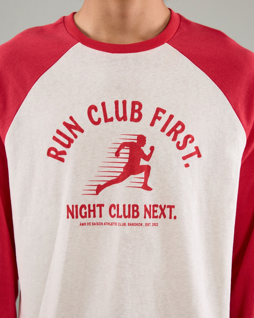 Athleisure Athletic Club - AMR Run Club Raglan Long Sleeve T-Shirt in White/Red