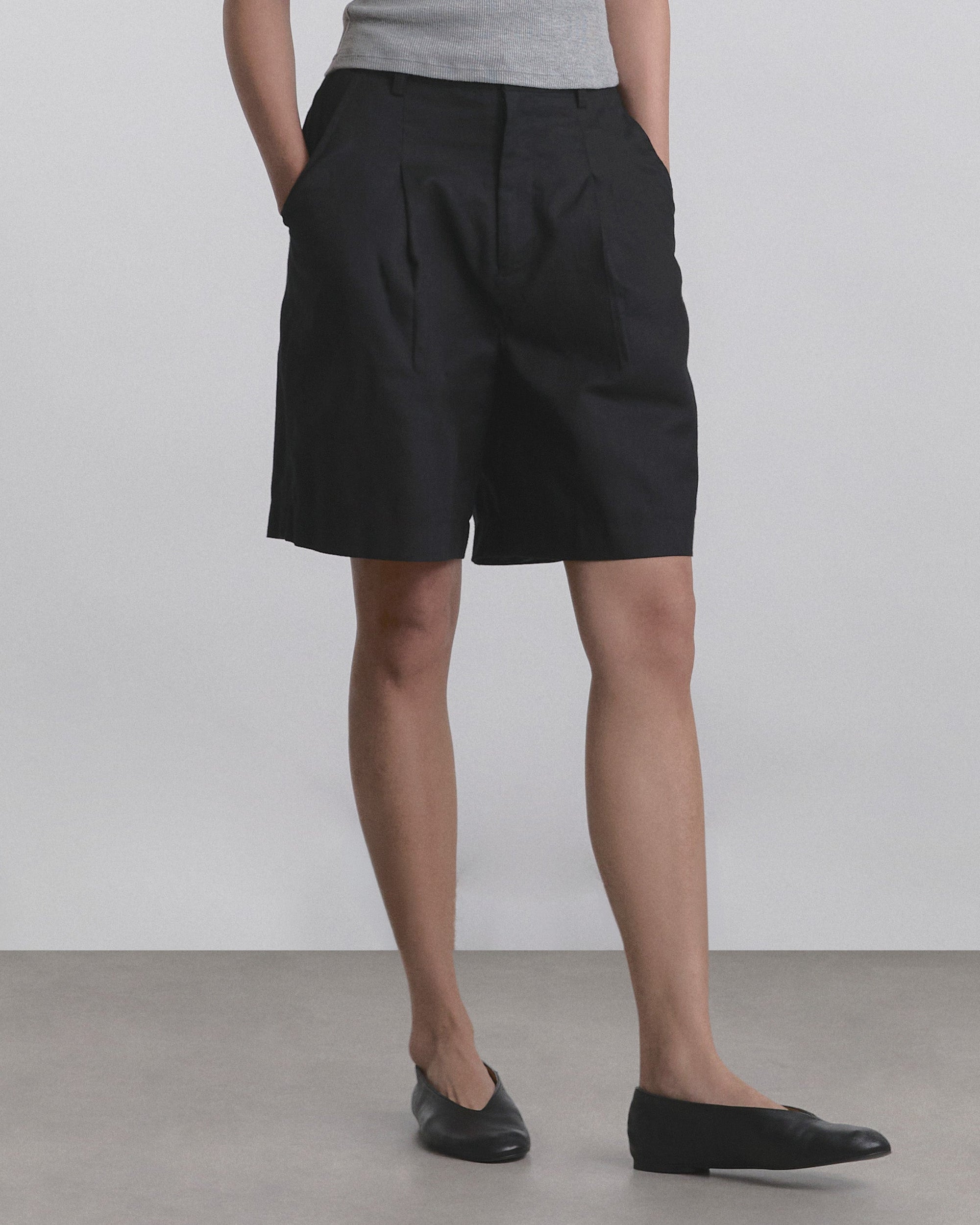 Wardrobe I - AMR Wide-Leg Bermuda Shorts in Black