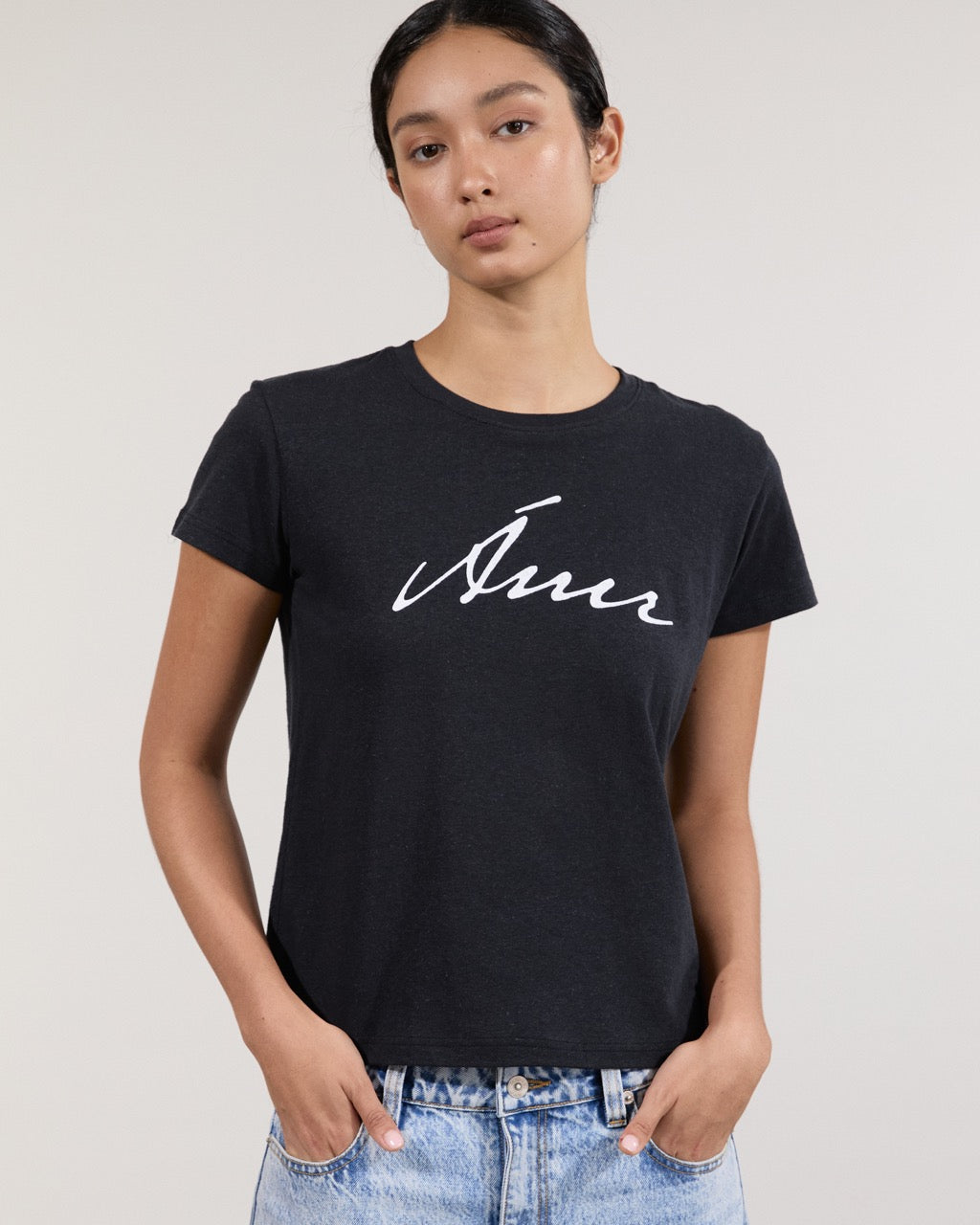 Wardrobe I - AMR Hand Writing Logo Hemp Slim-fit T-Shirt in Black