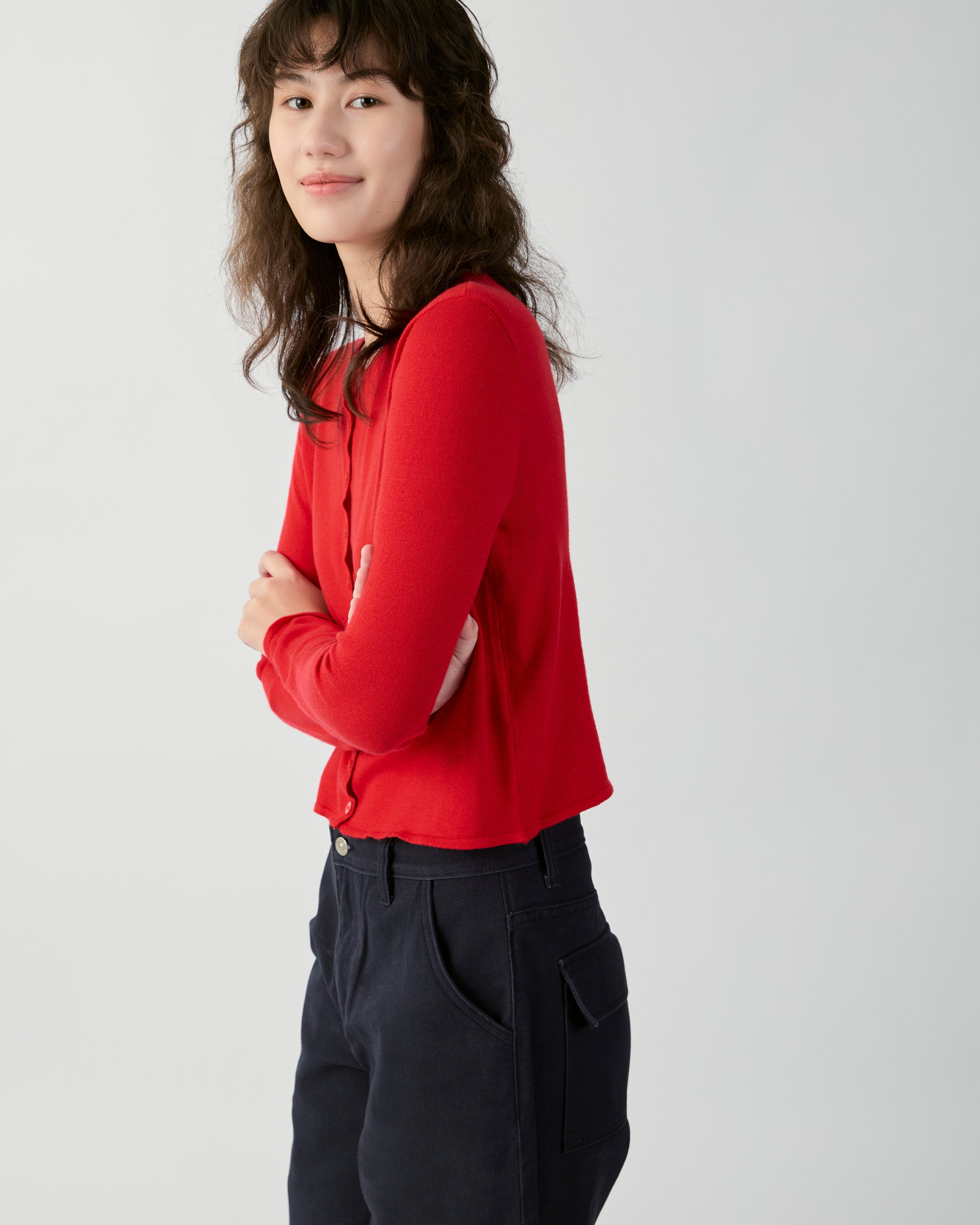 En Couleurs - Essential Cashmere Cardigan in Red