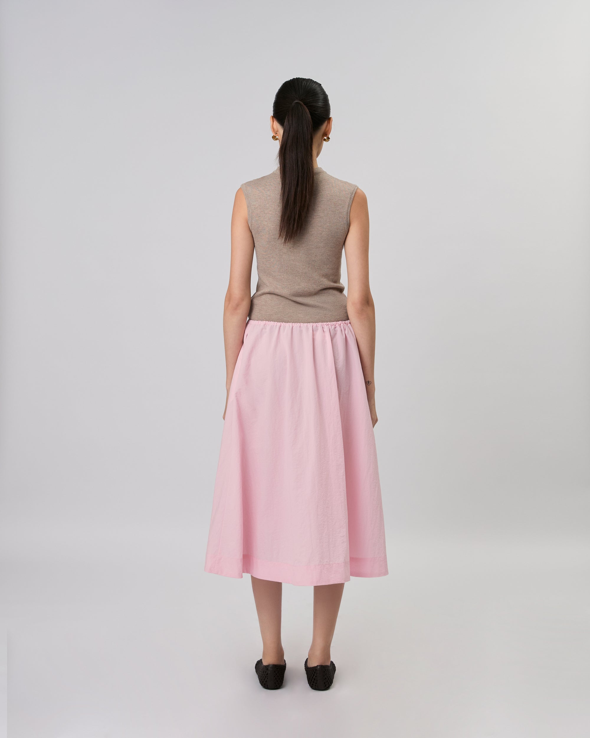 New Urban Drop - Cashmere High Neck Sleeveless Top in Taupe