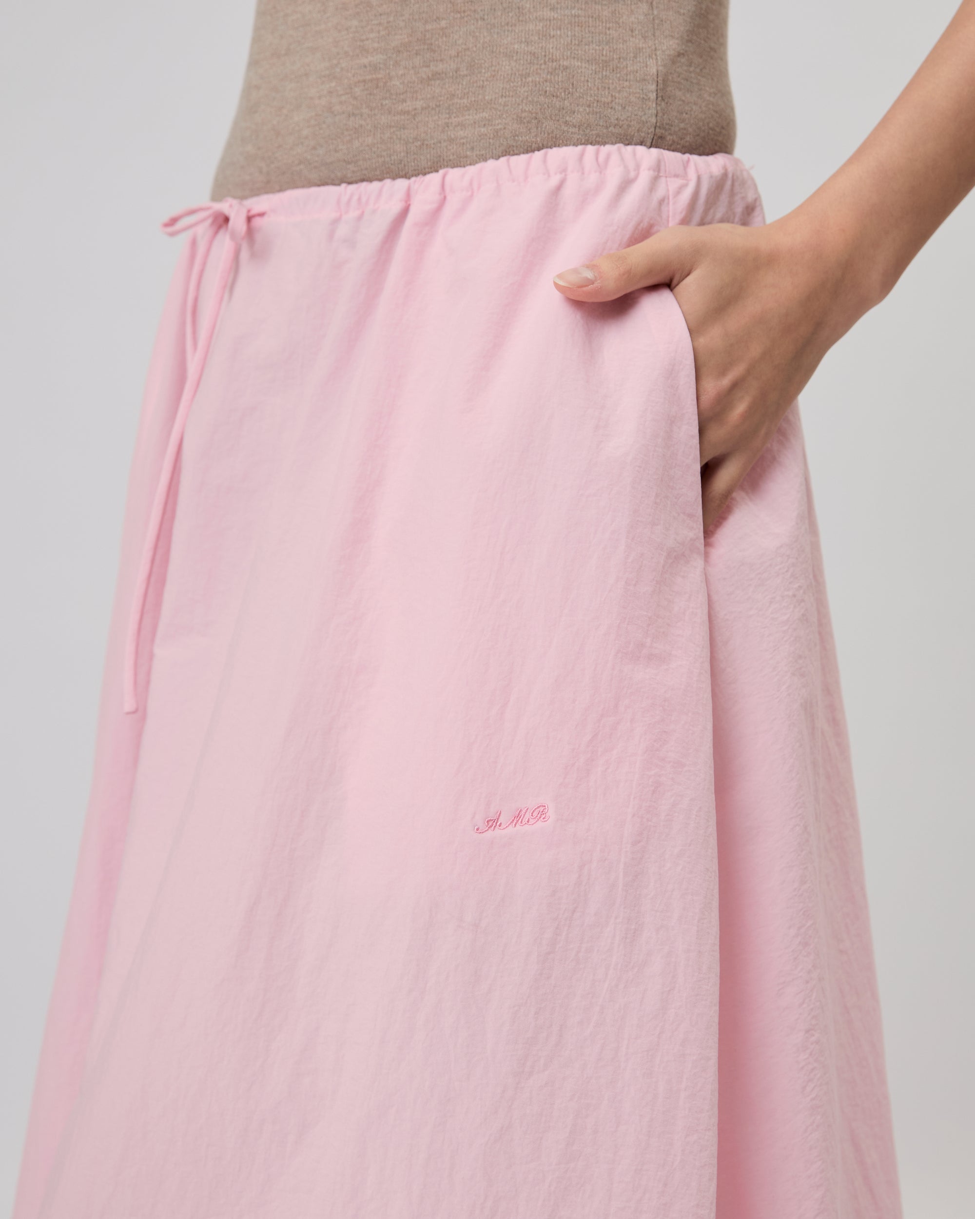 New Urban Drop - Drawstring Waist Midi Skirt in Pink