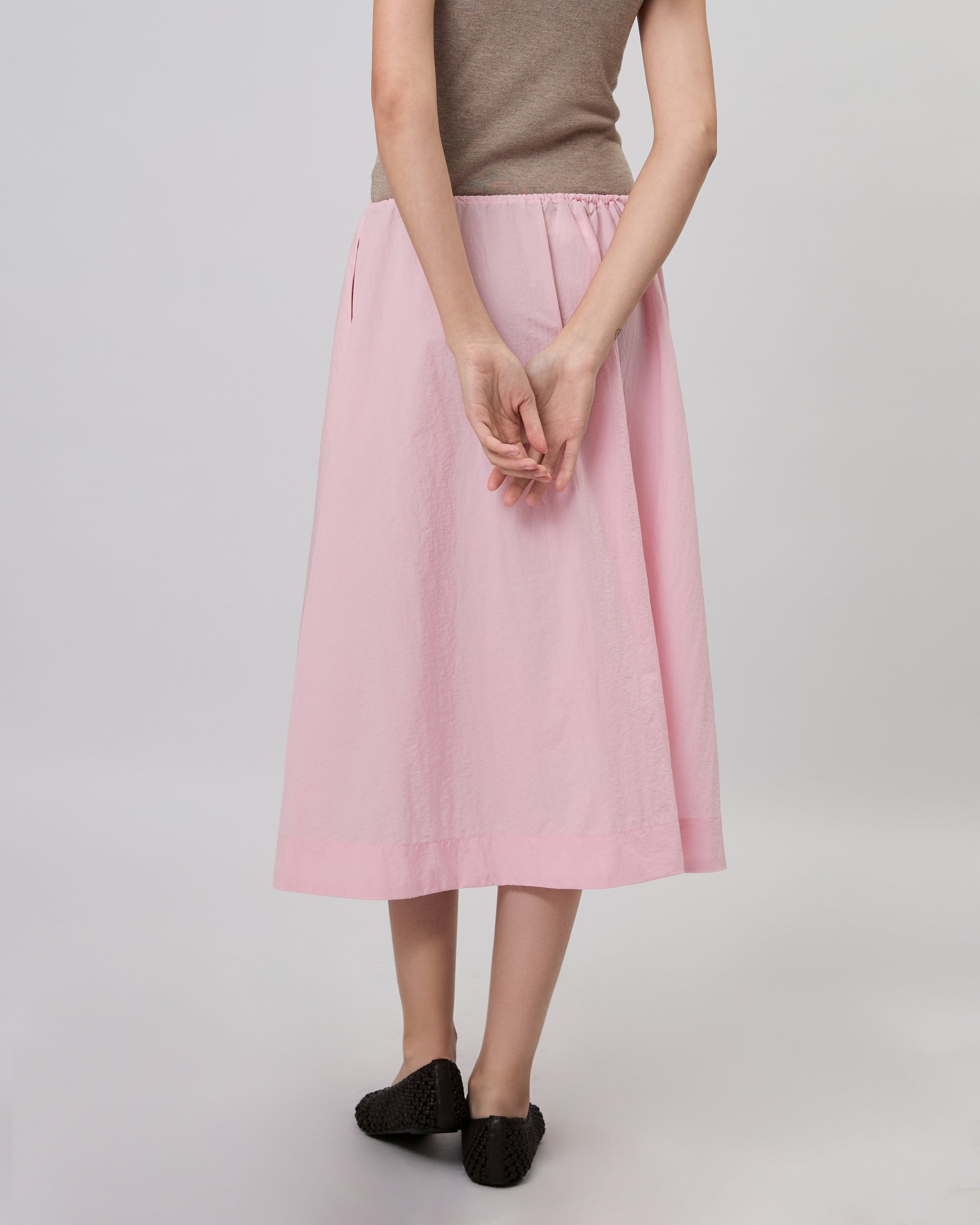 New Urban Drop - Drawstring Waist Midi Skirt in Pink