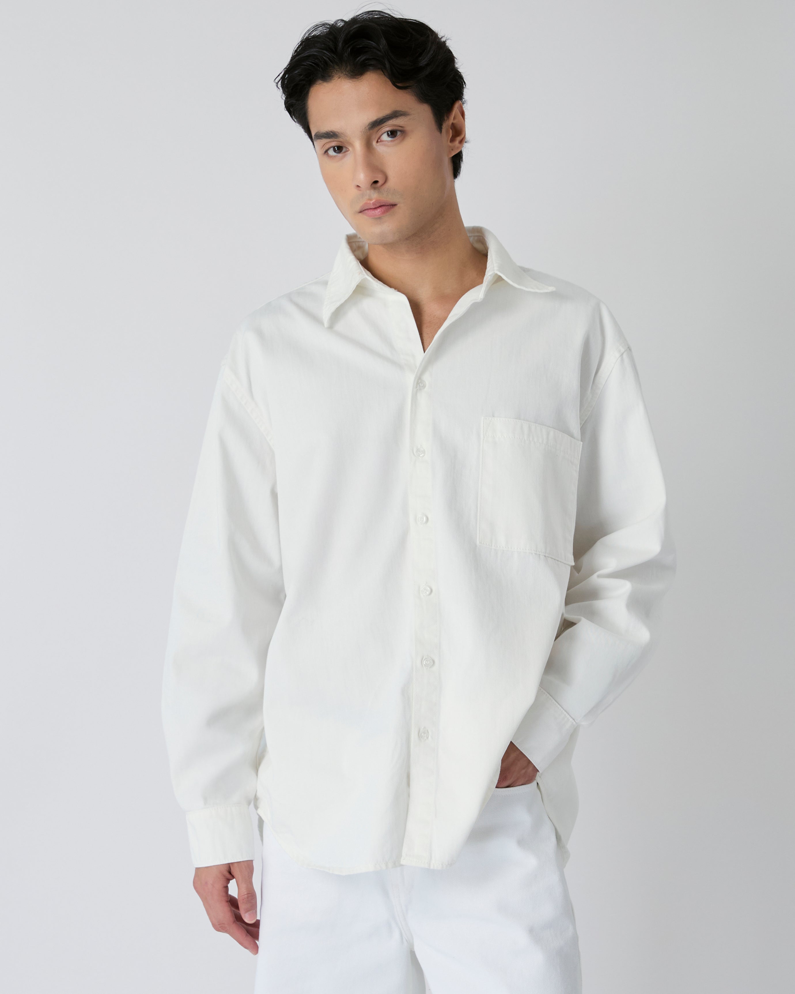 Découvrir - Oversized Denim Shirt in Off White