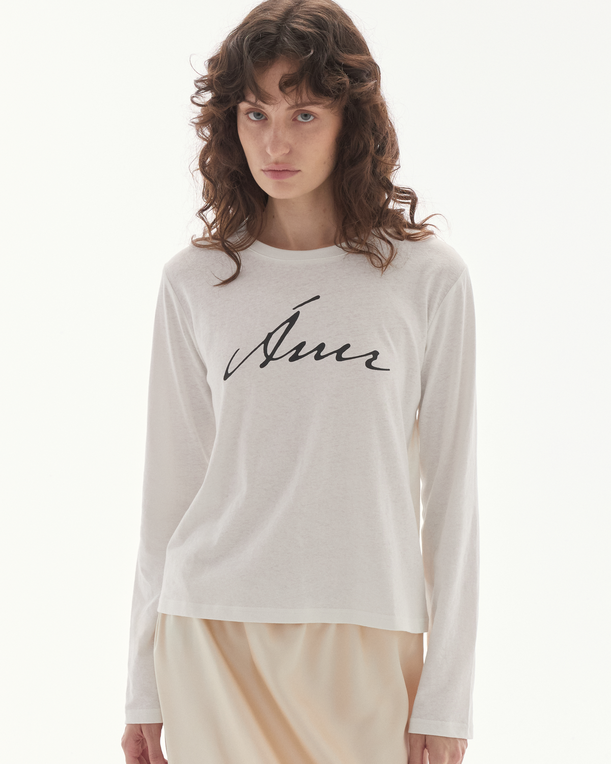 Wardrobe lll - AMR Hand Writing Logo Hemp Long Sleeve T-Shirt in Off White