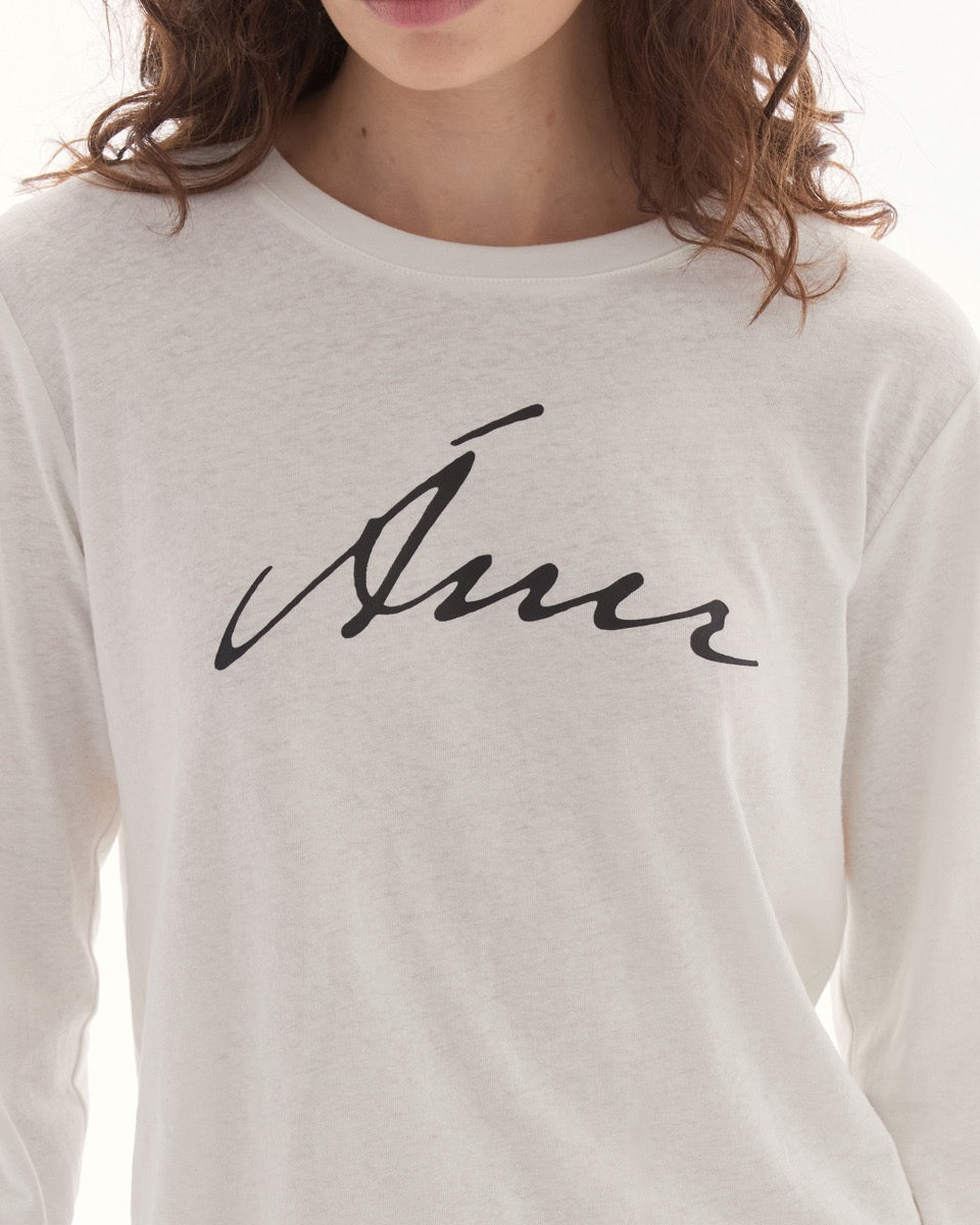 Wardrobe lll - AMR Hand Writing Logo Hemp Long Sleeve T-Shirt in Off White