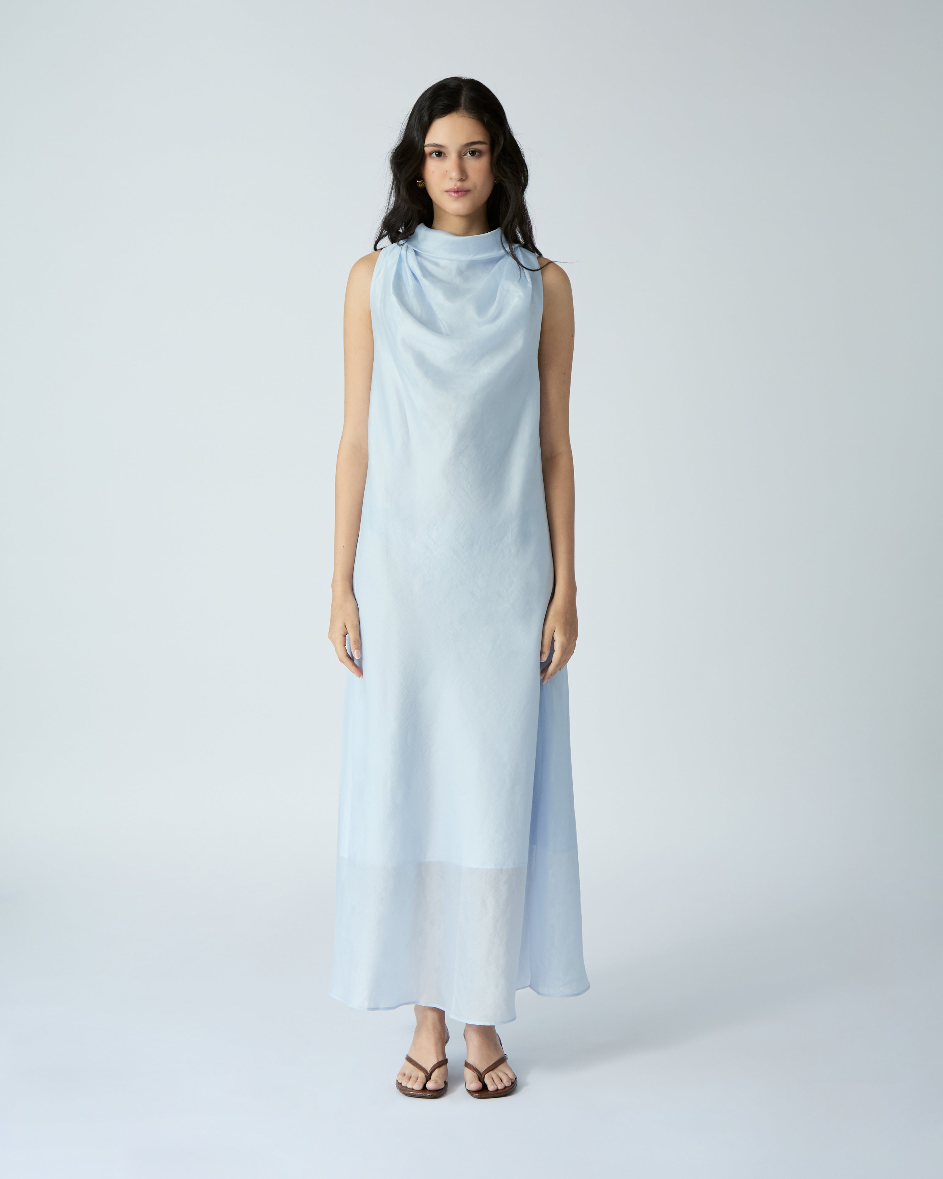 Le soleil d'été - Chiffon High Neck Dress in Blue