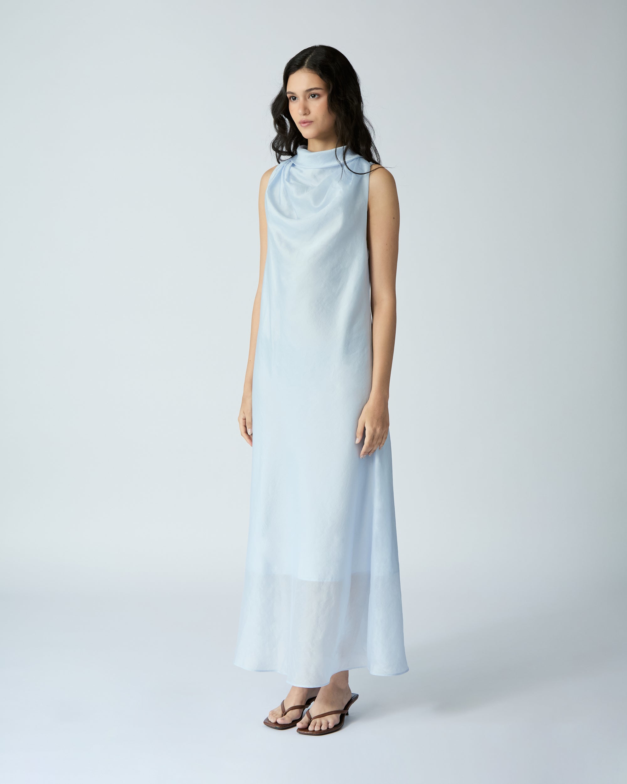 Le soleil d'ete - Chiffon High Neck Dress in Blue