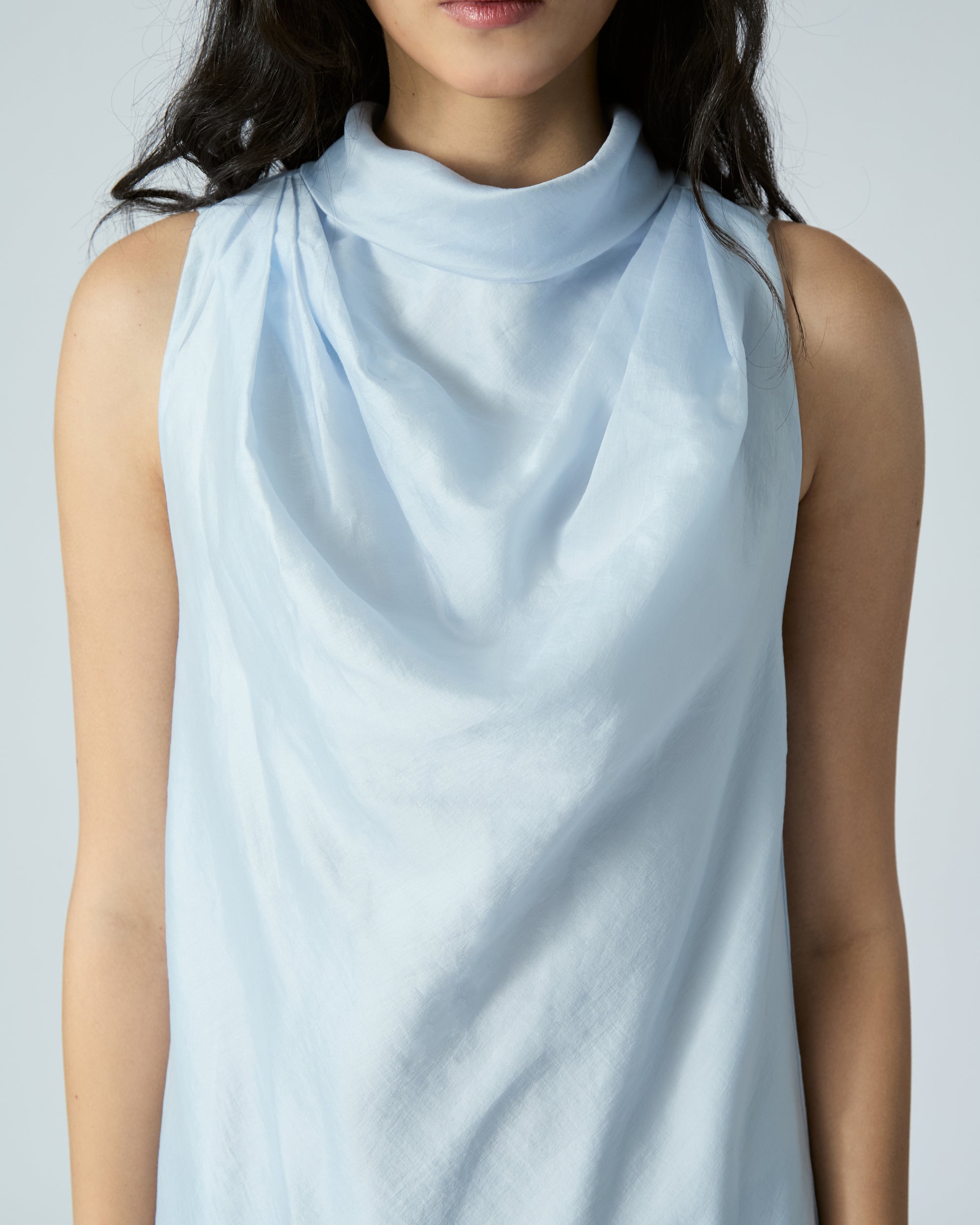 Le soleil d'ete - Chiffon High Neck Dress in Blue