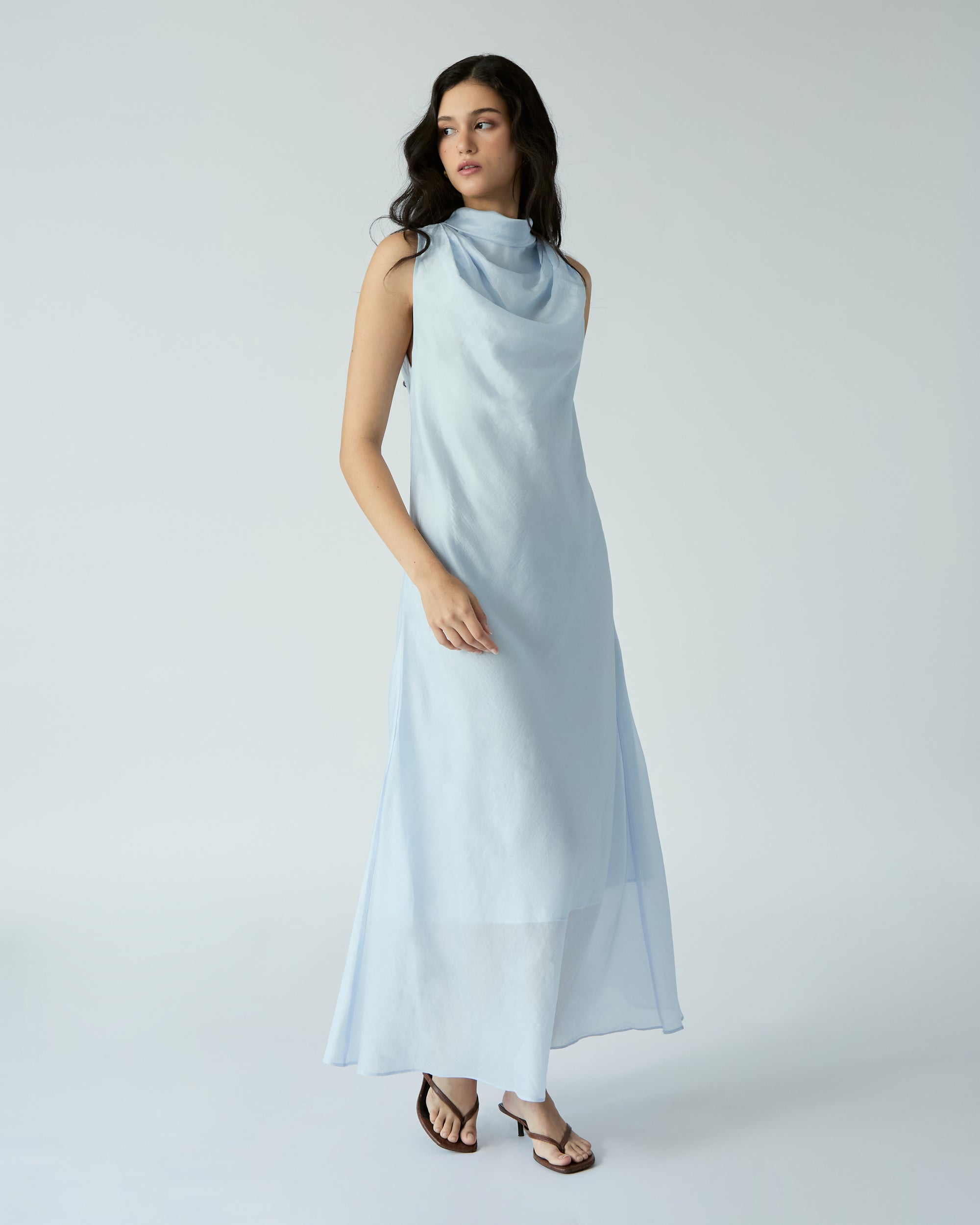 Le soleil d'ete - Chiffon High Neck Dress in Blue