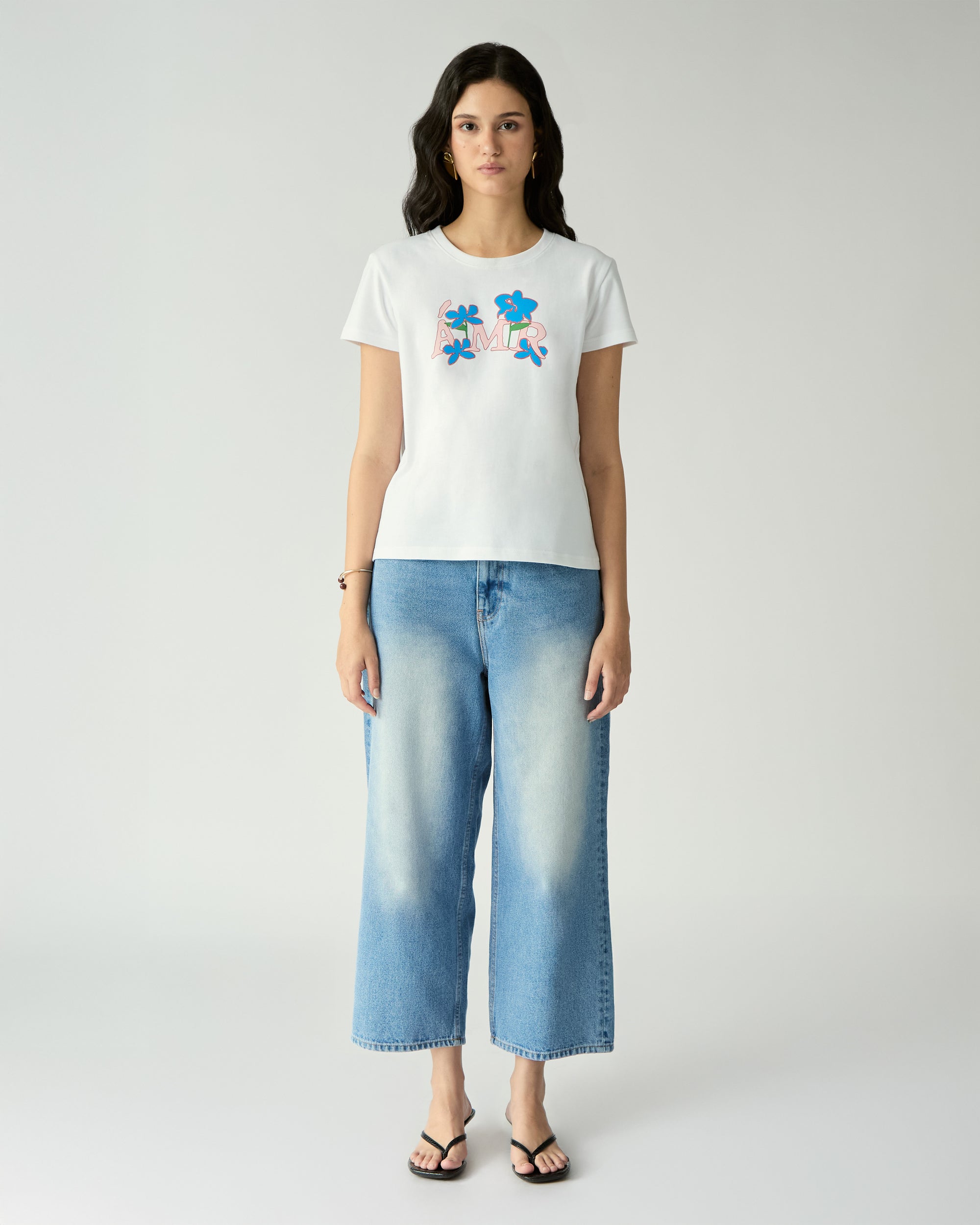 Fleurs et Printemps - AMR Floral Logo Regular Fit T-Shirt in White