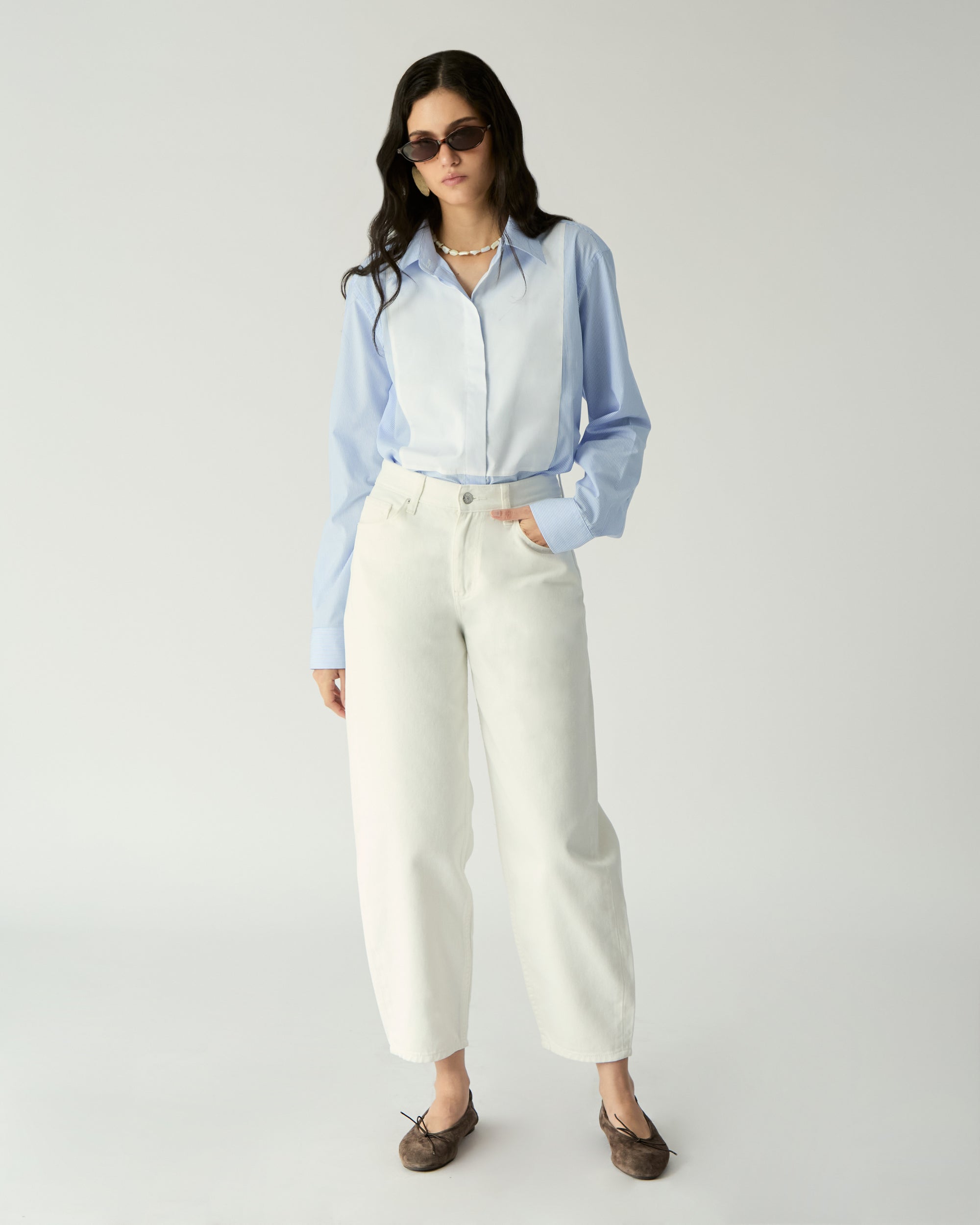 Le soleil d'ete - Low Rise Balloon Jeans in White