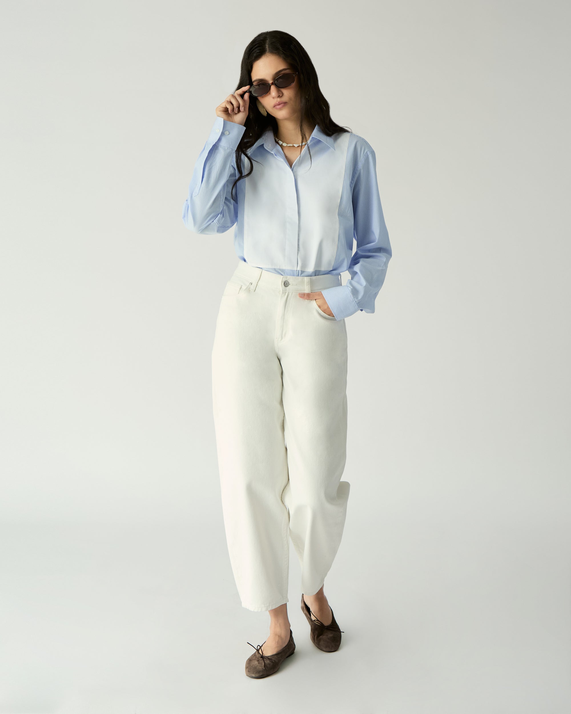 Le soleil d'ete - Low Rise Balloon Jeans in White