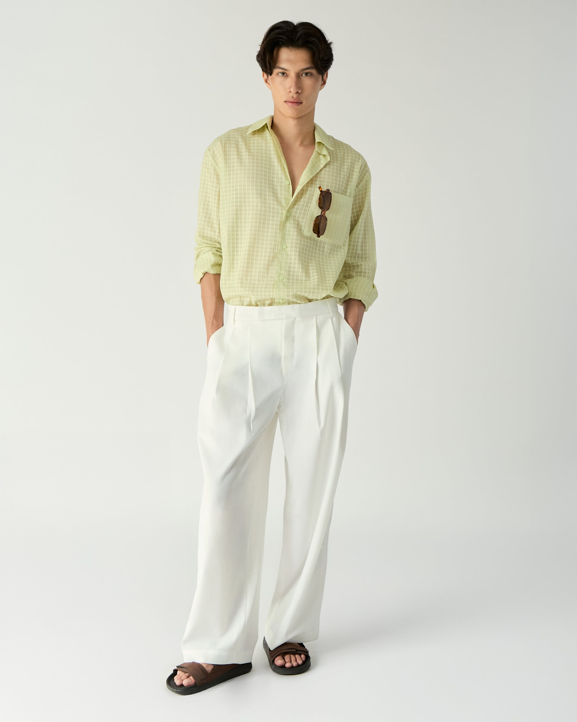 Le soleil d'été - Checkered Oversized Shirt in Lime Green