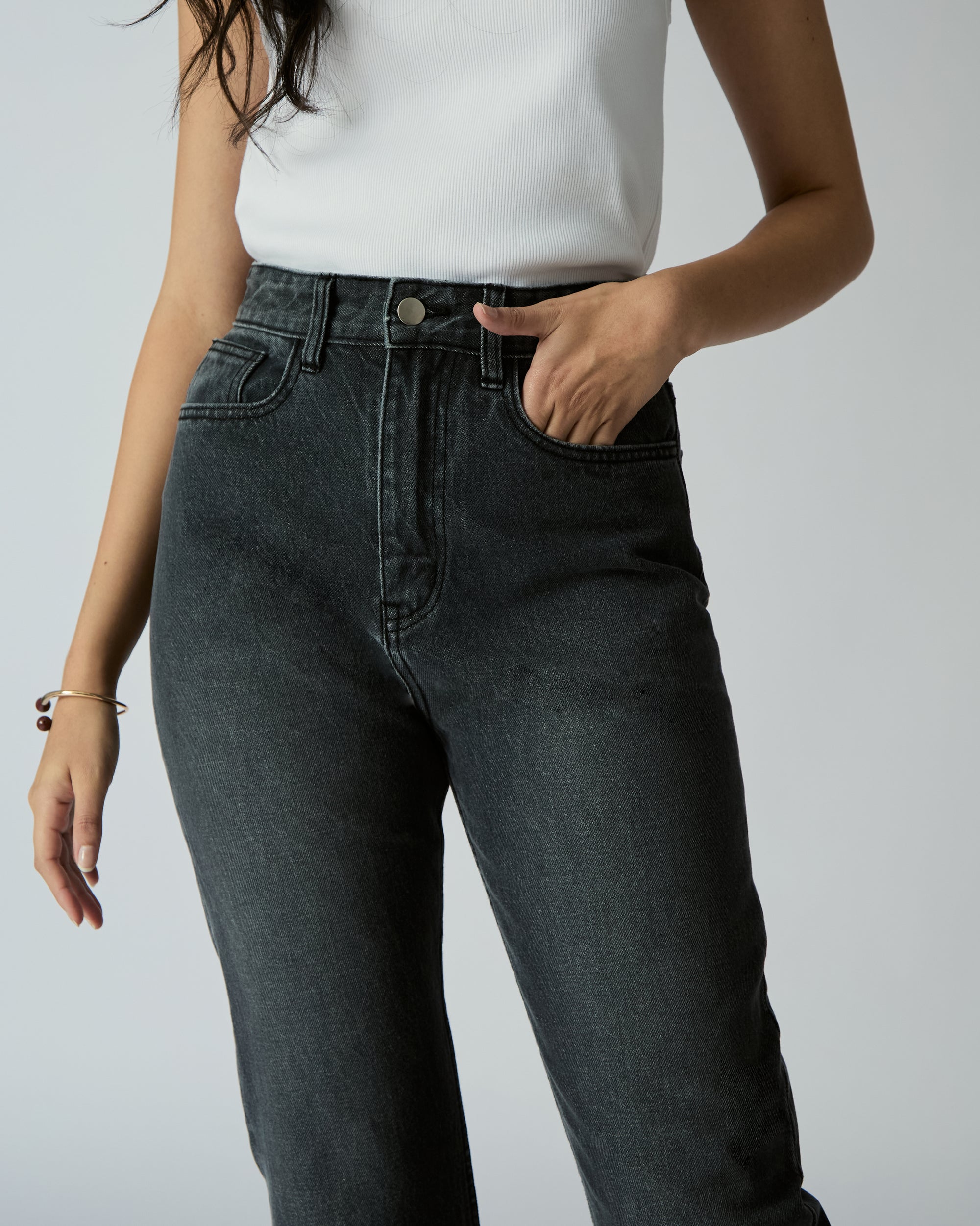 Le soleil d'ete - High Rise Straight Jeans in Light Grey