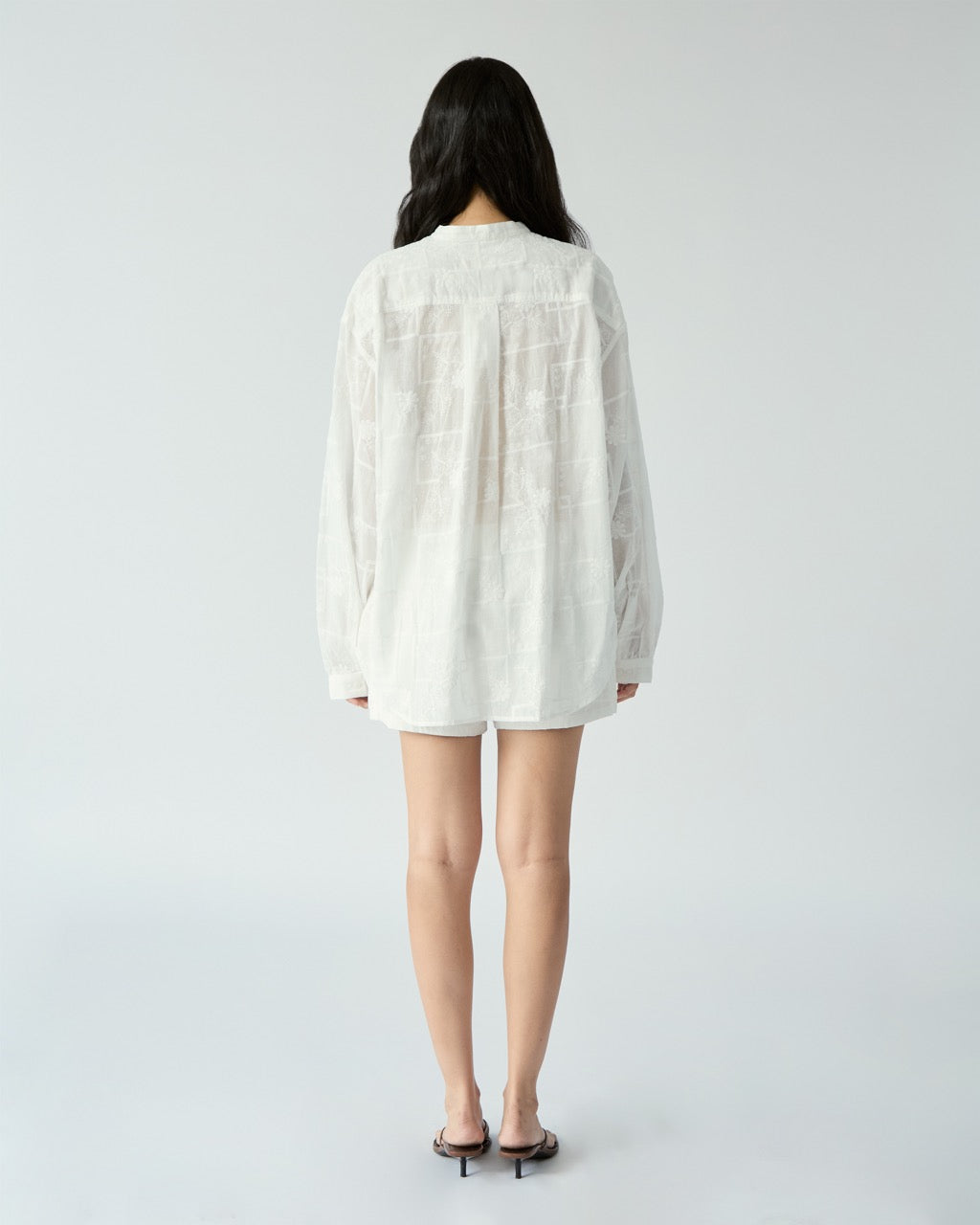 Le soleil d'ete - Grandad Embroidered Shirt in White