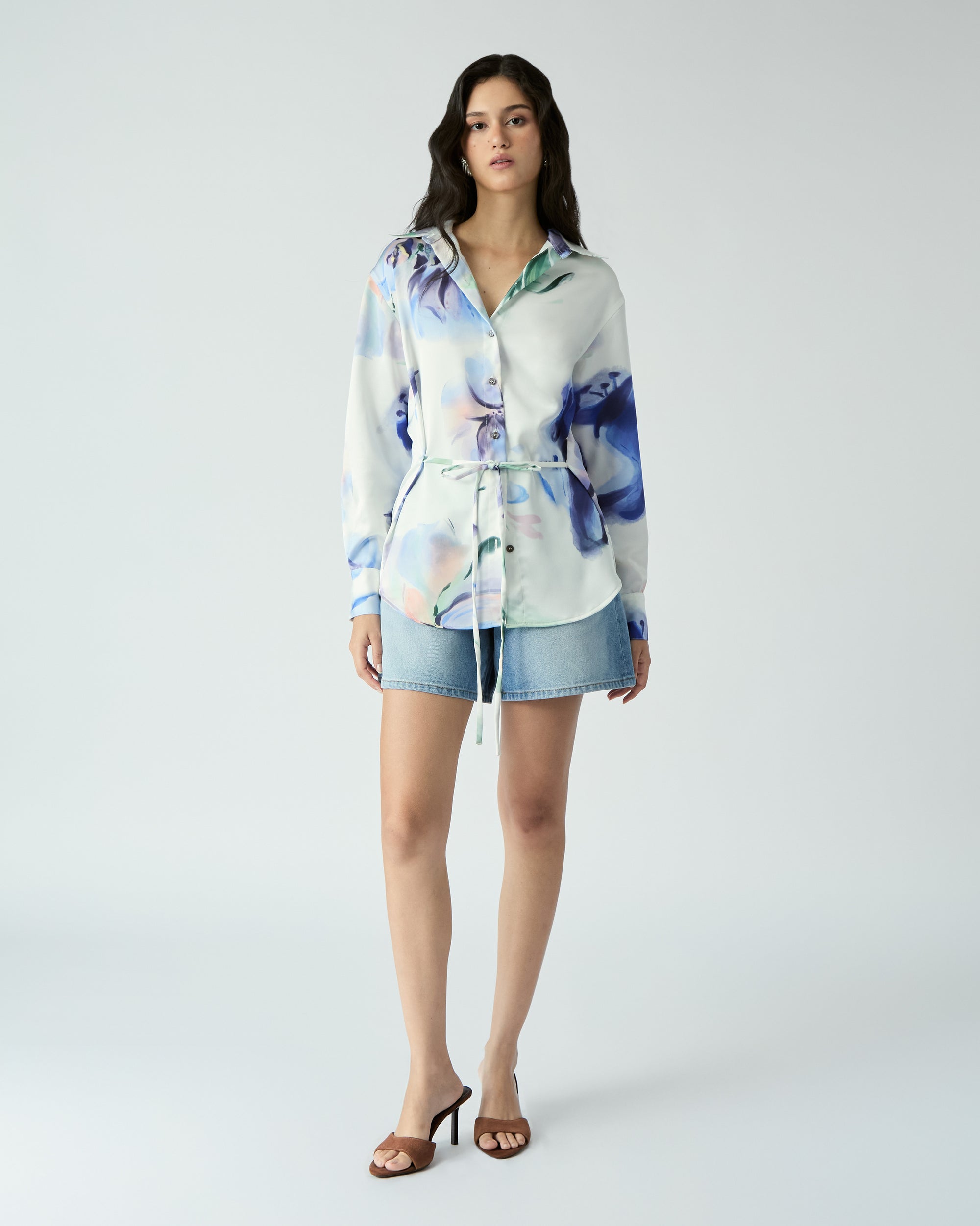 Le soleil d'ete - Regular Fit Shirt With Drawstring in Abstract Floral