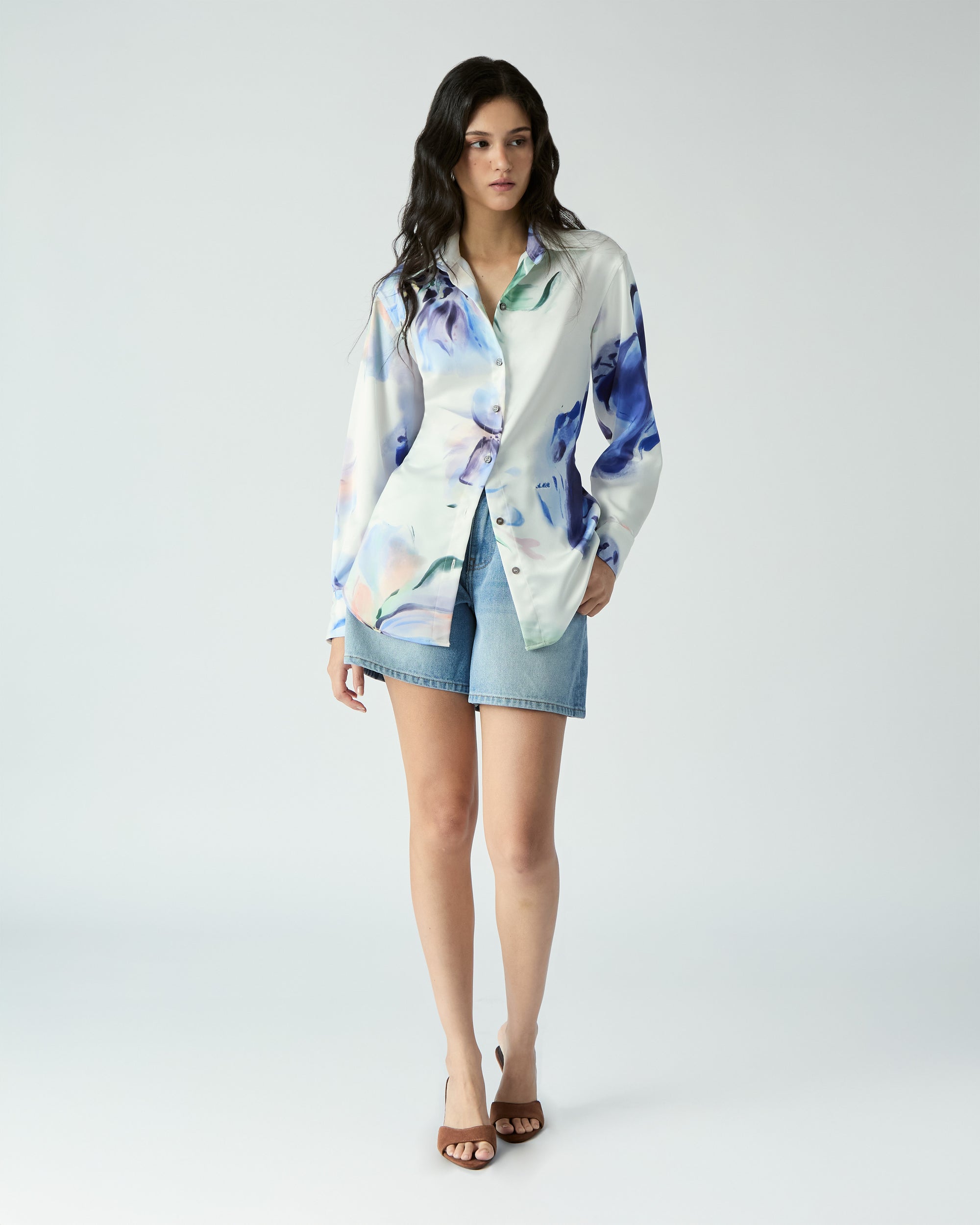 Le soleil d'ete - Regular Fit Shirt With Drawstring in Abstract Floral
