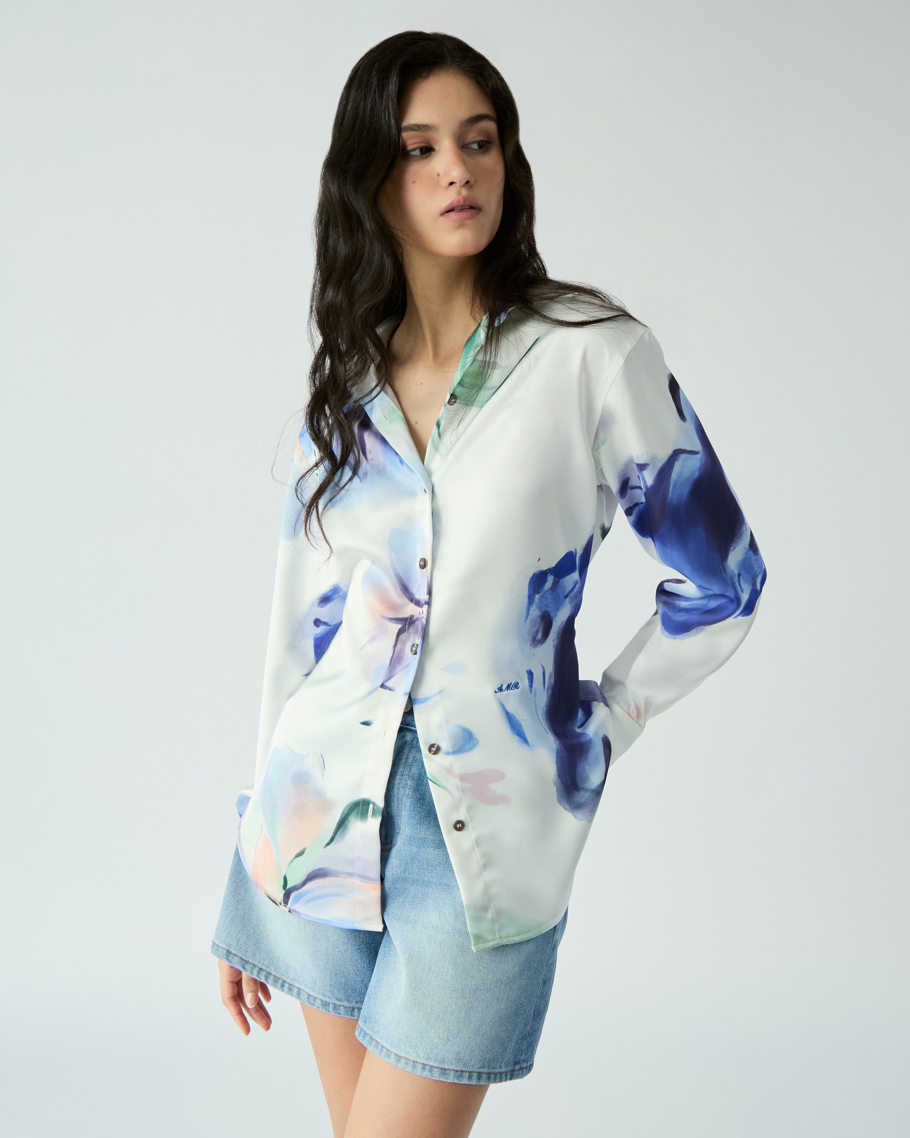 Le soleil d'été - Regular Fit Shirt With Drawstring in Abstract Floral