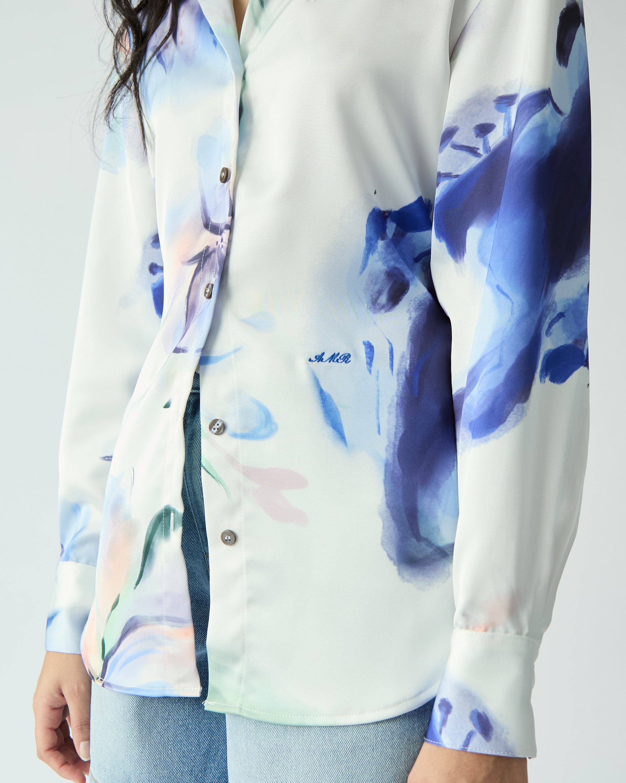 Le soleil d'ete - Regular Fit Shirt With Drawstring in Abstract Floral