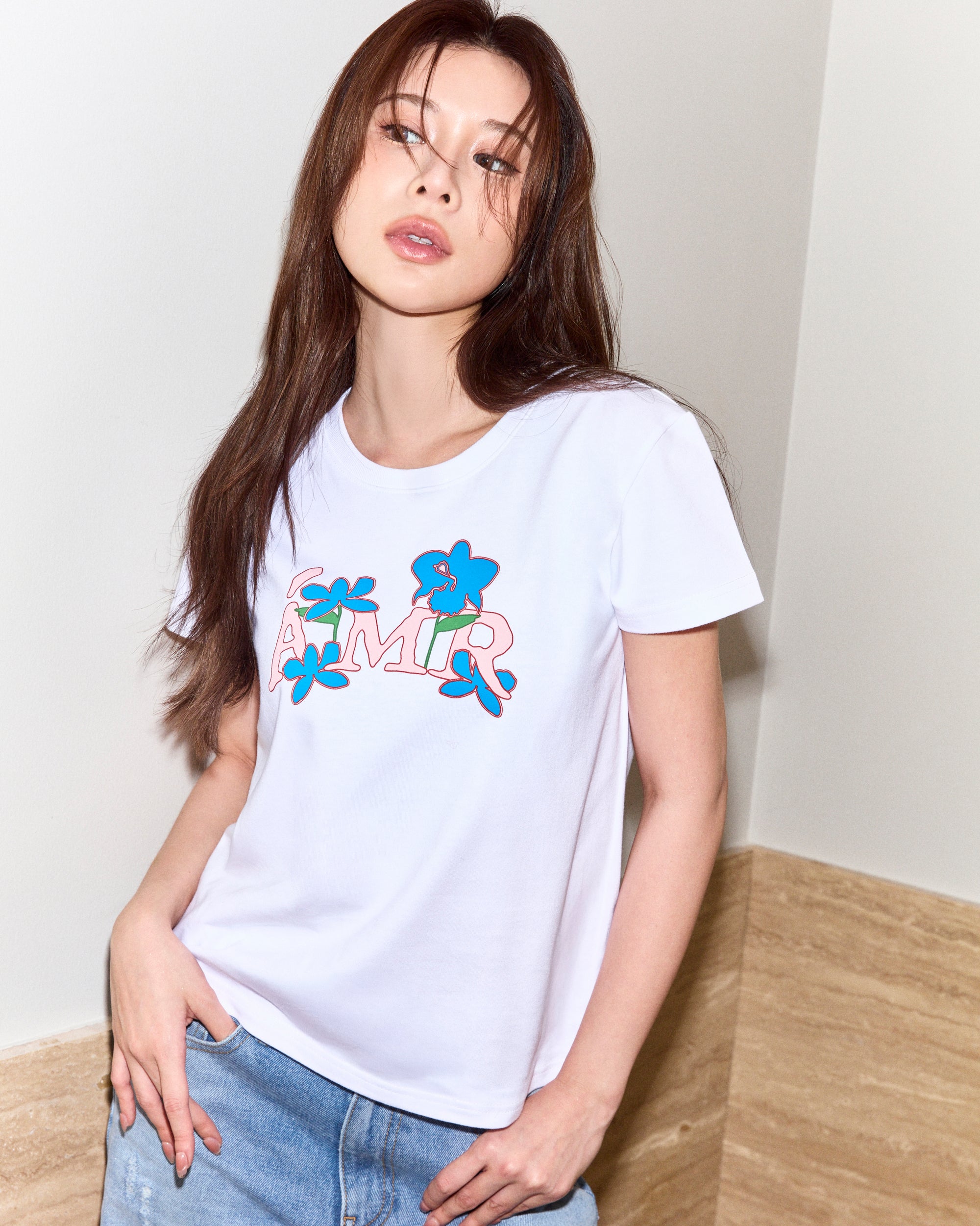 Fleurs et Printemps - AMR Floral Logo Regular Fit T-Shirt in White