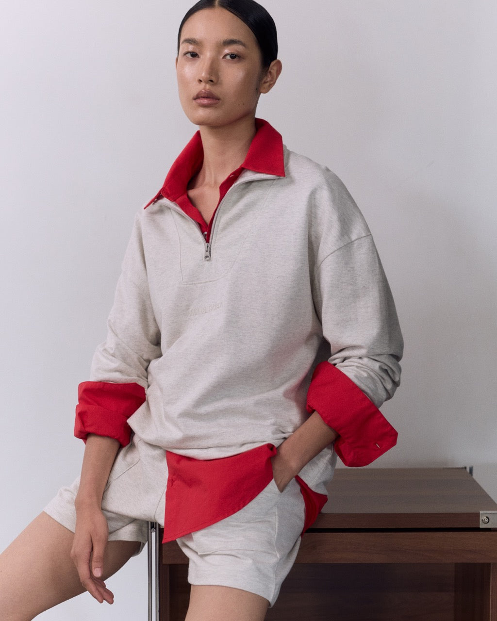 Wardrobe II - AMR Zip Collar Sweater French Terry in Grey