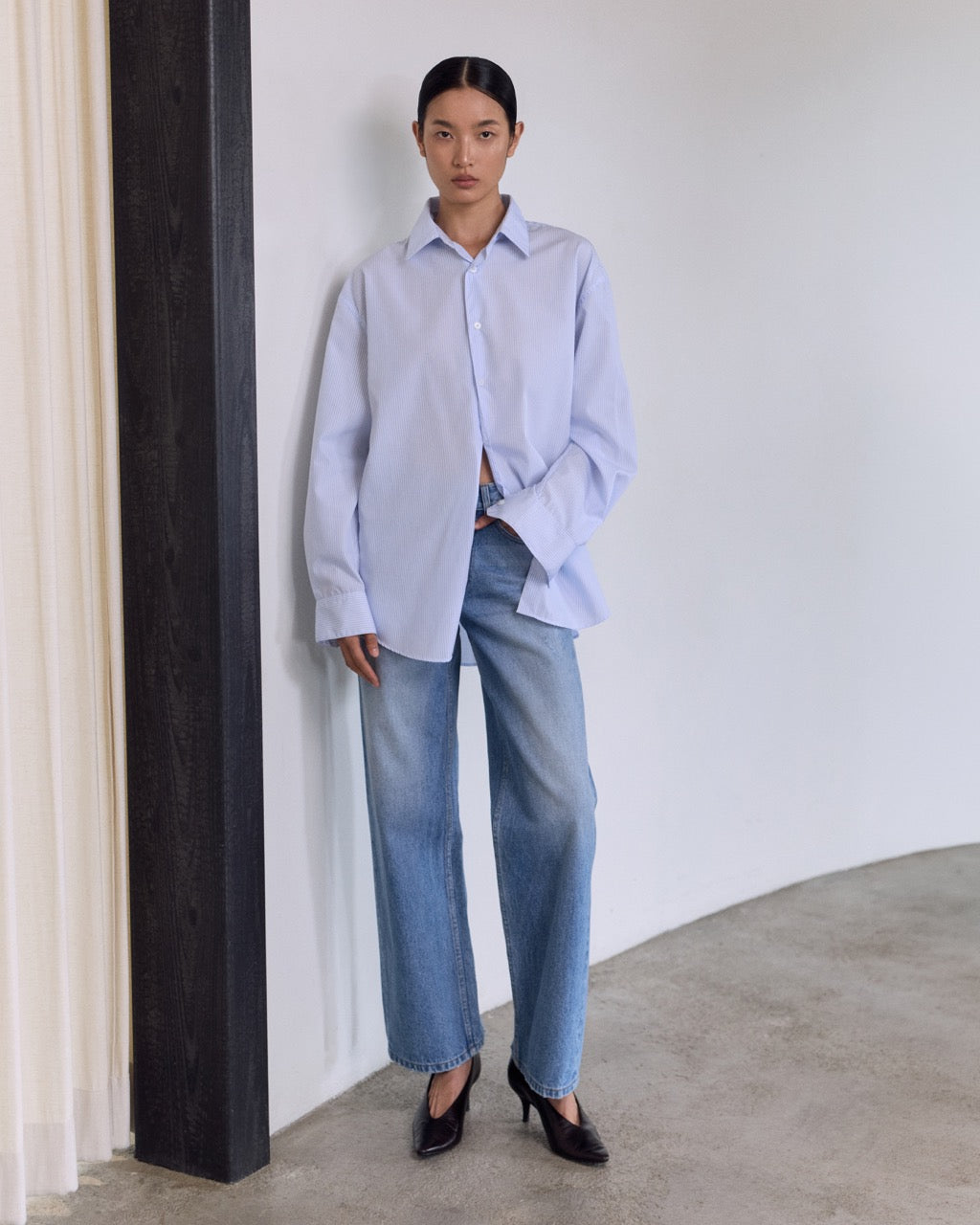 Wardrobe II - AMR Oversized Shirt Stripe in White Stripe