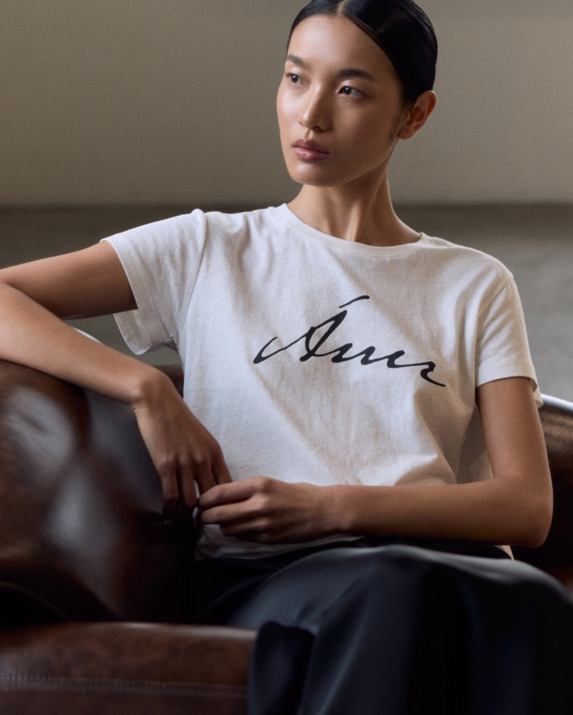 Wardrobe I - AMR Hand Writing Logo Hemp Slim-fit T-Shirt in White