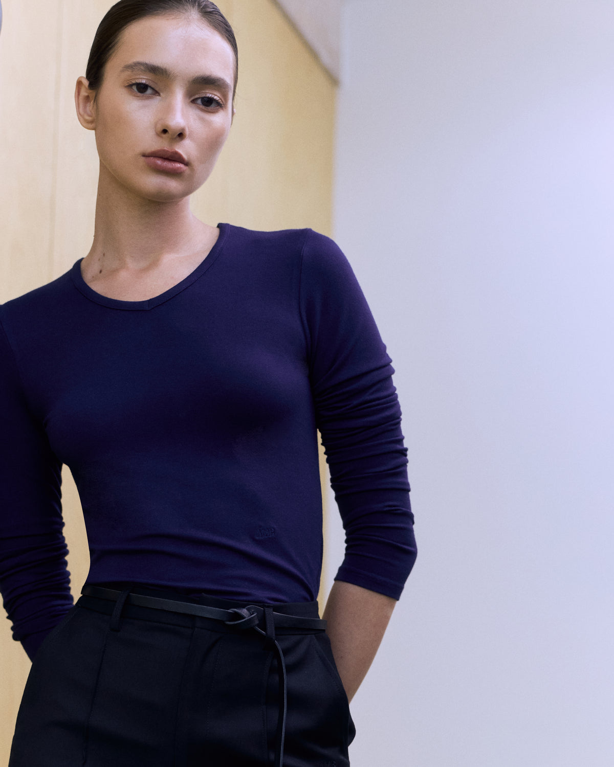 Wardrobe II - AMR Slim Fit V-neck Long Sleeve in Navy Blue