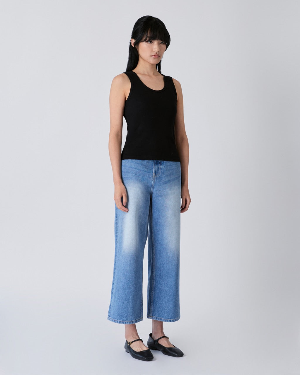 Découvrir - Scoop Neck Rib Tank in Black