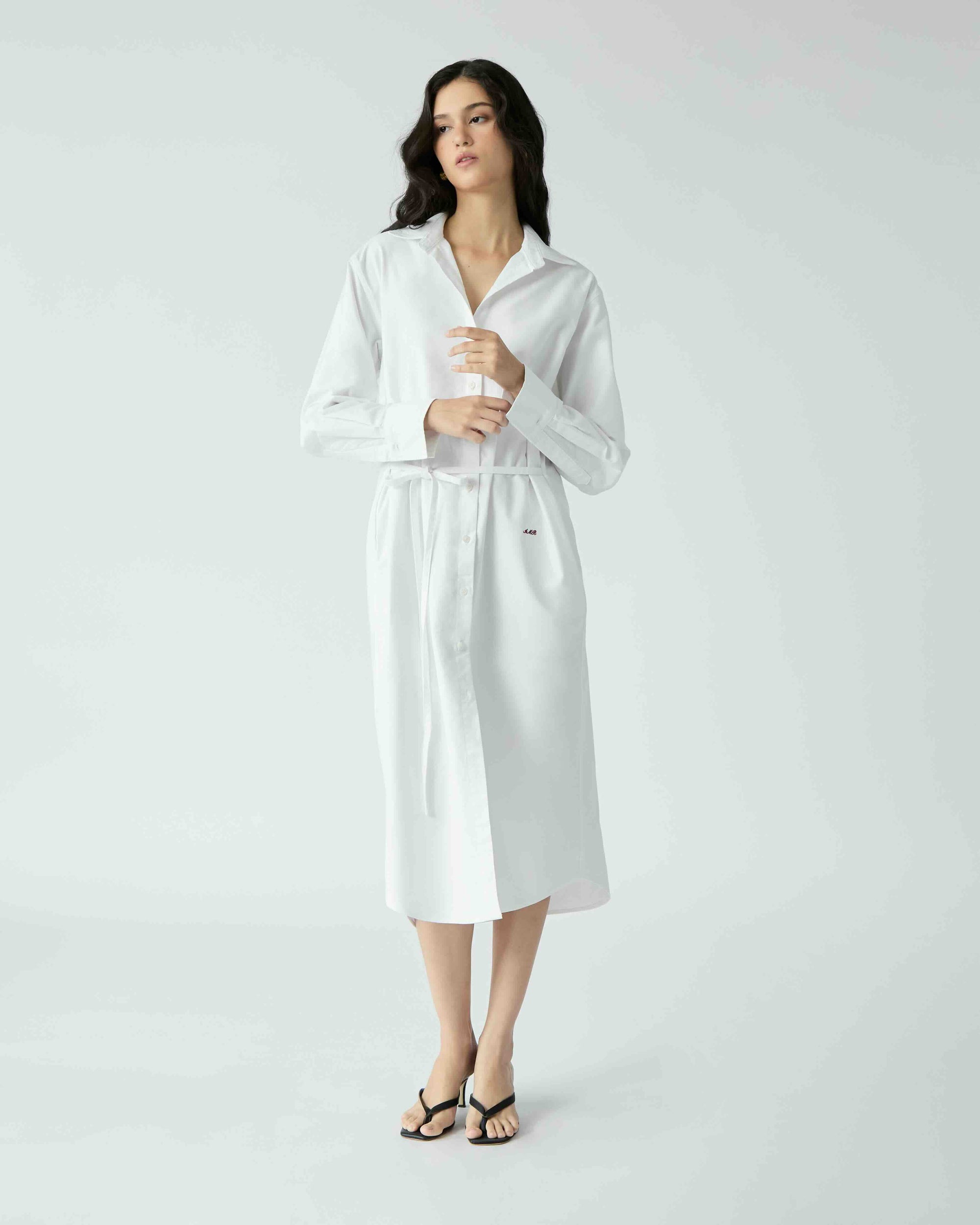 Le soleil d'ete - Oxford Shirtdress with Drawstring in White