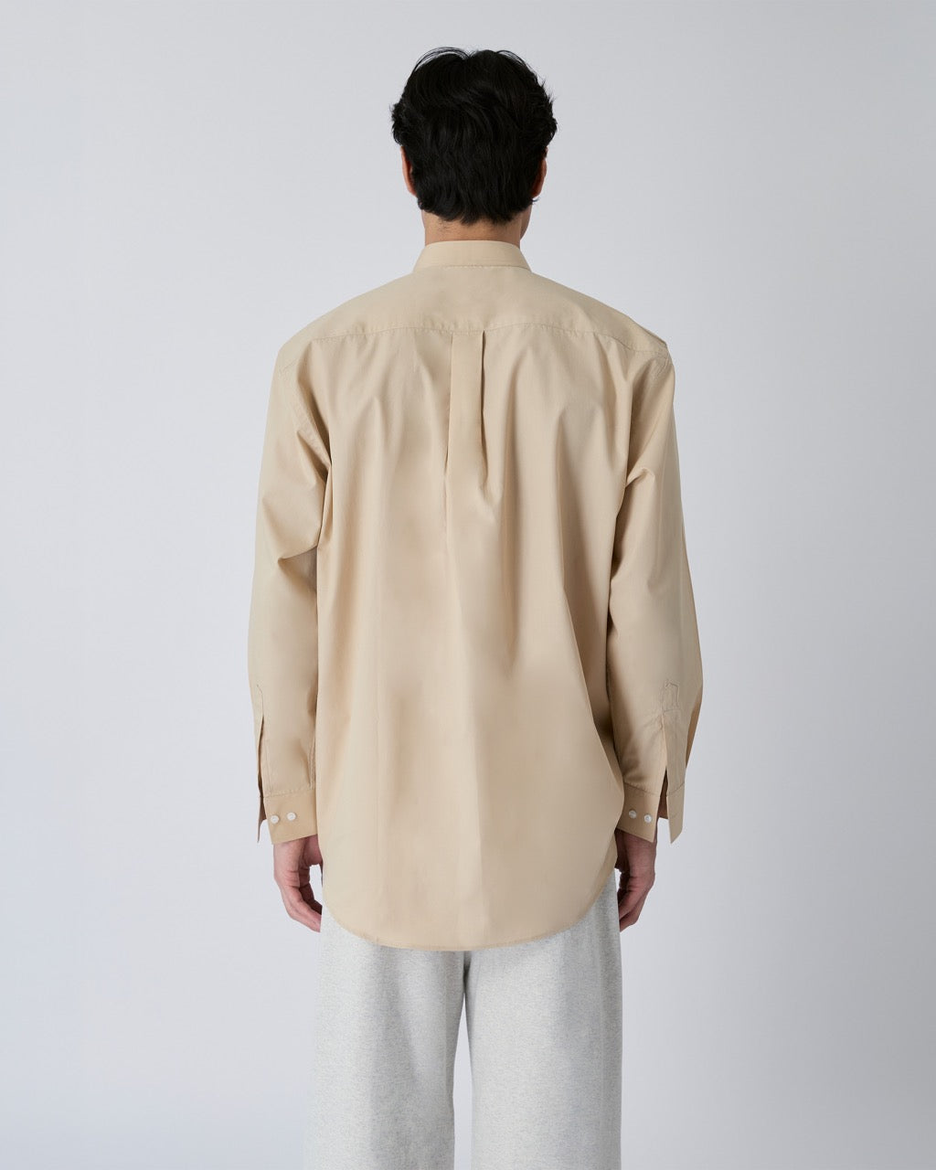 Découvrir - Monk Collar Cotton Shirt in Beige