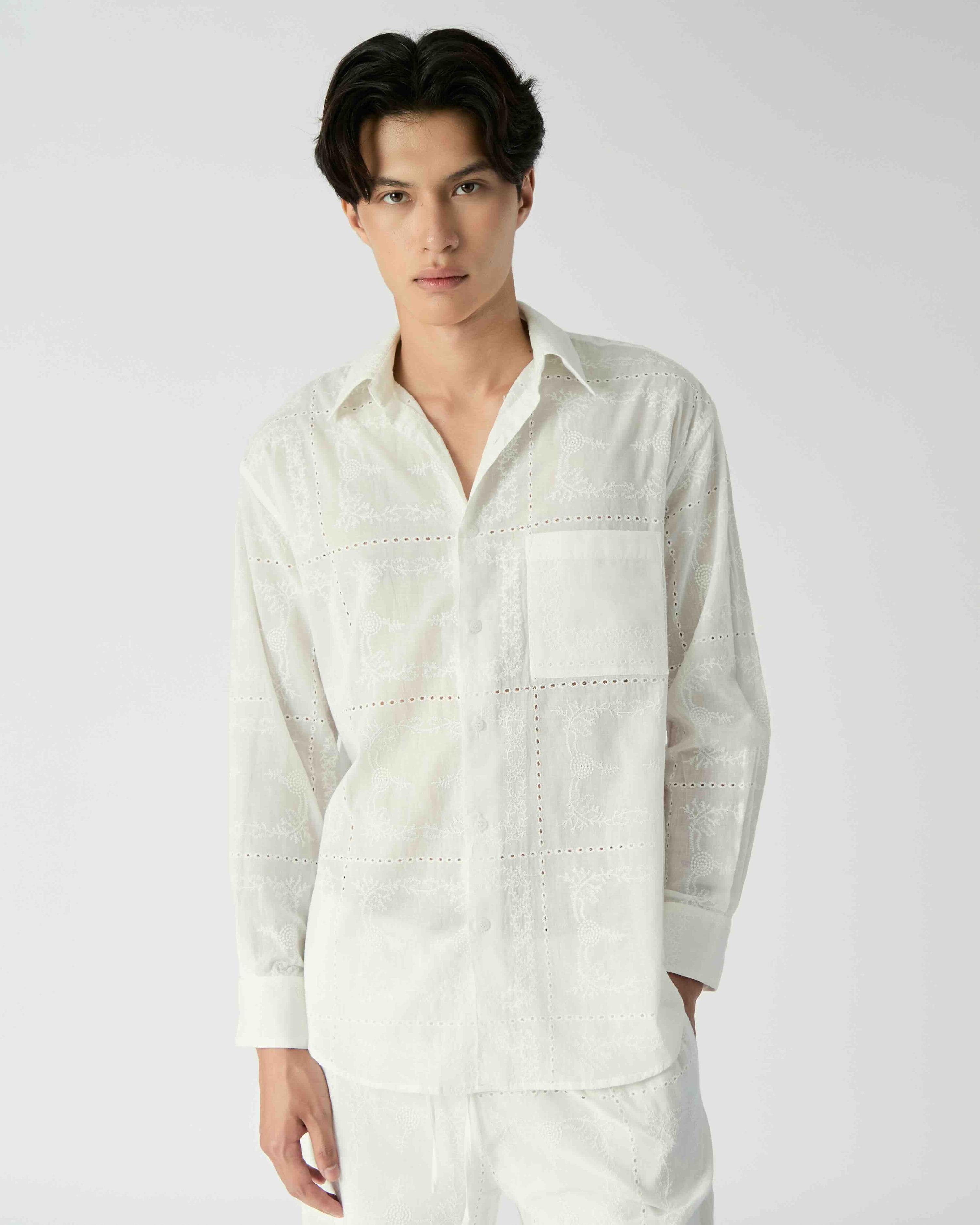 Le soleil d'été - Embroidered Oversized Shirt in White