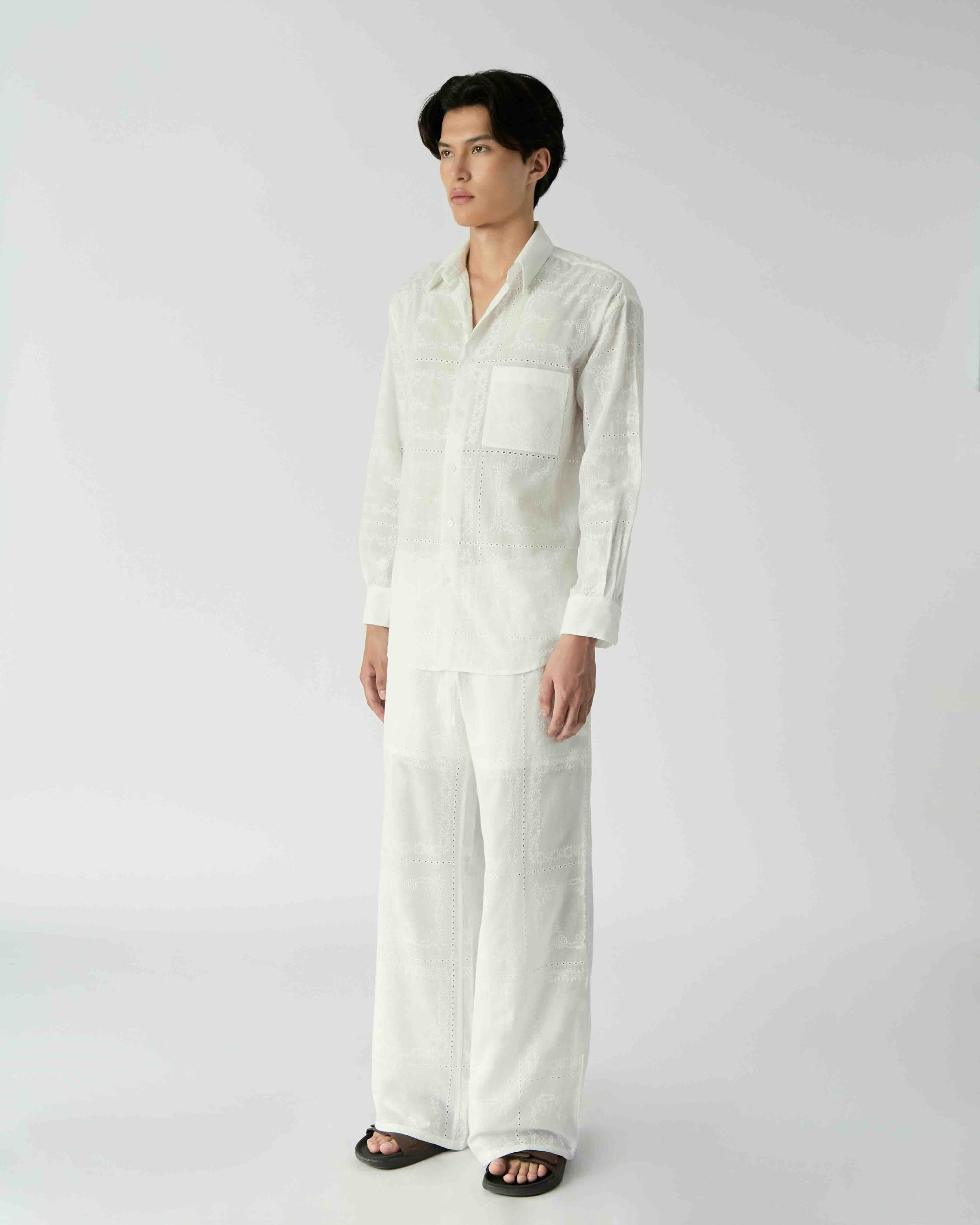 Le soleil d'ete - Embroidered Oversized Shirt in White