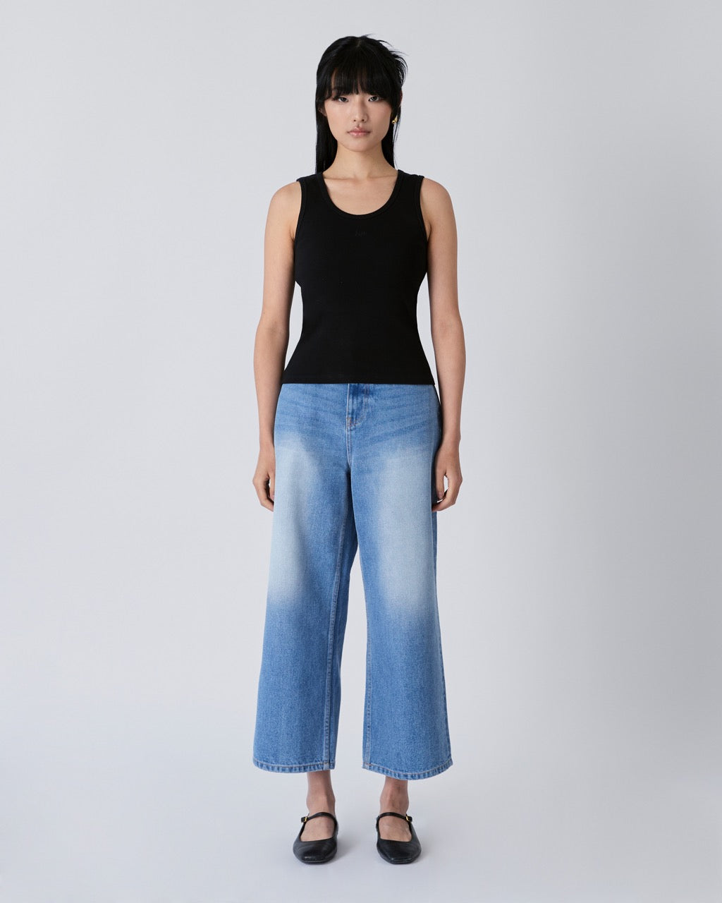 Découvrir - Scoop Neck Rib Tank in Black