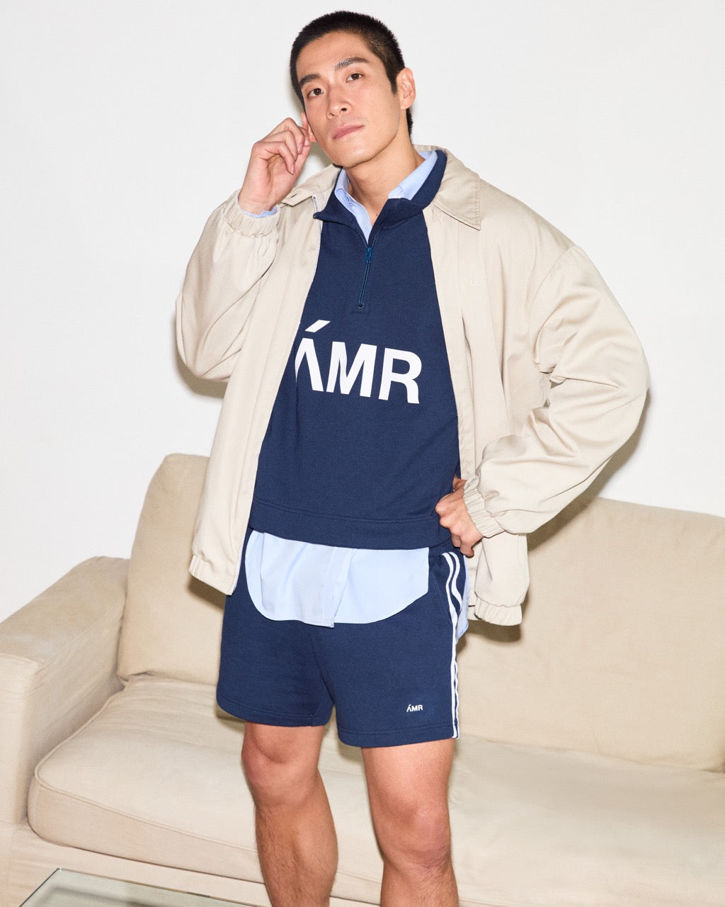 Découvrir - Cotton Bomber Jacket in Beige