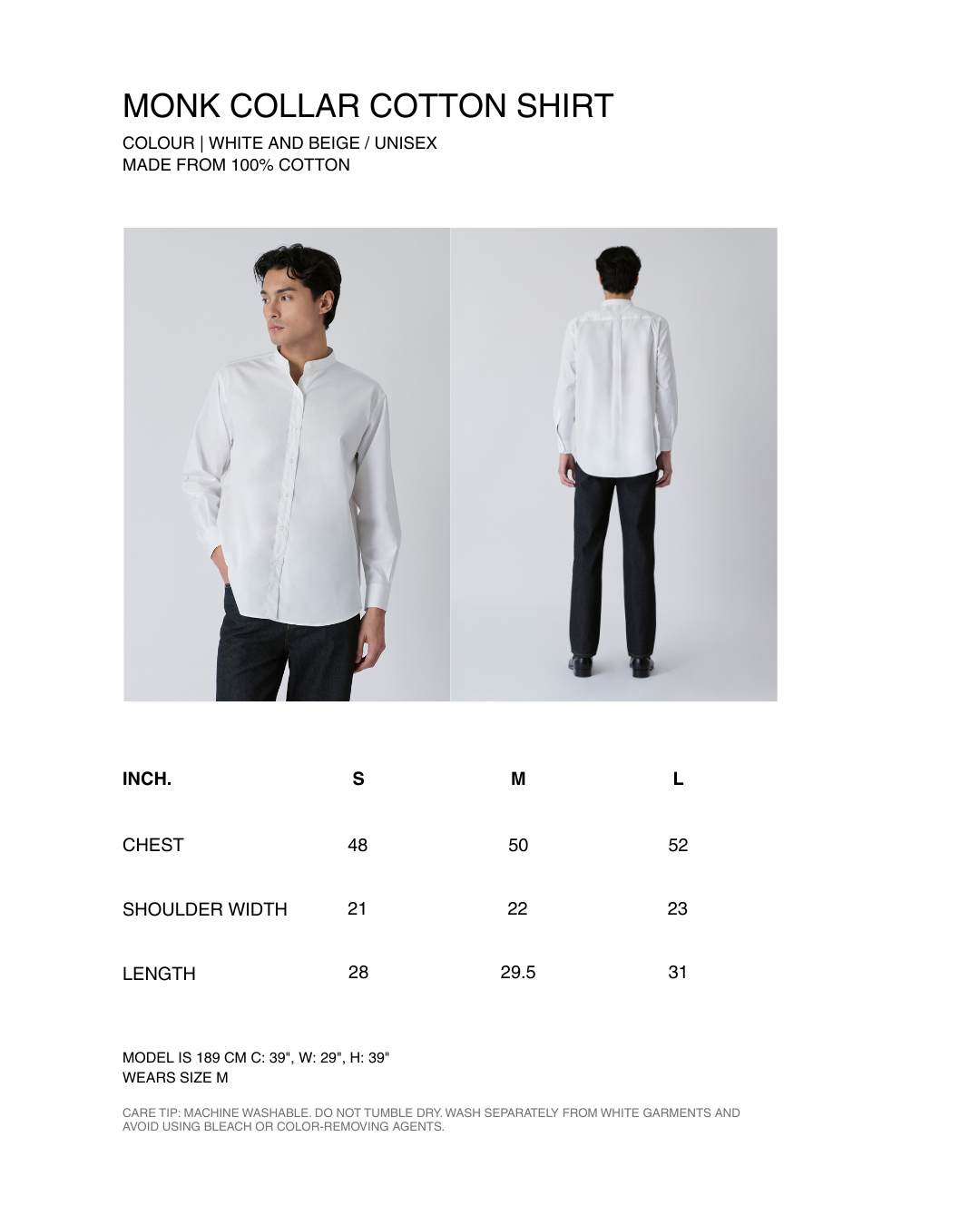 Découvrir - Monk Collar Cotton Shirt in White