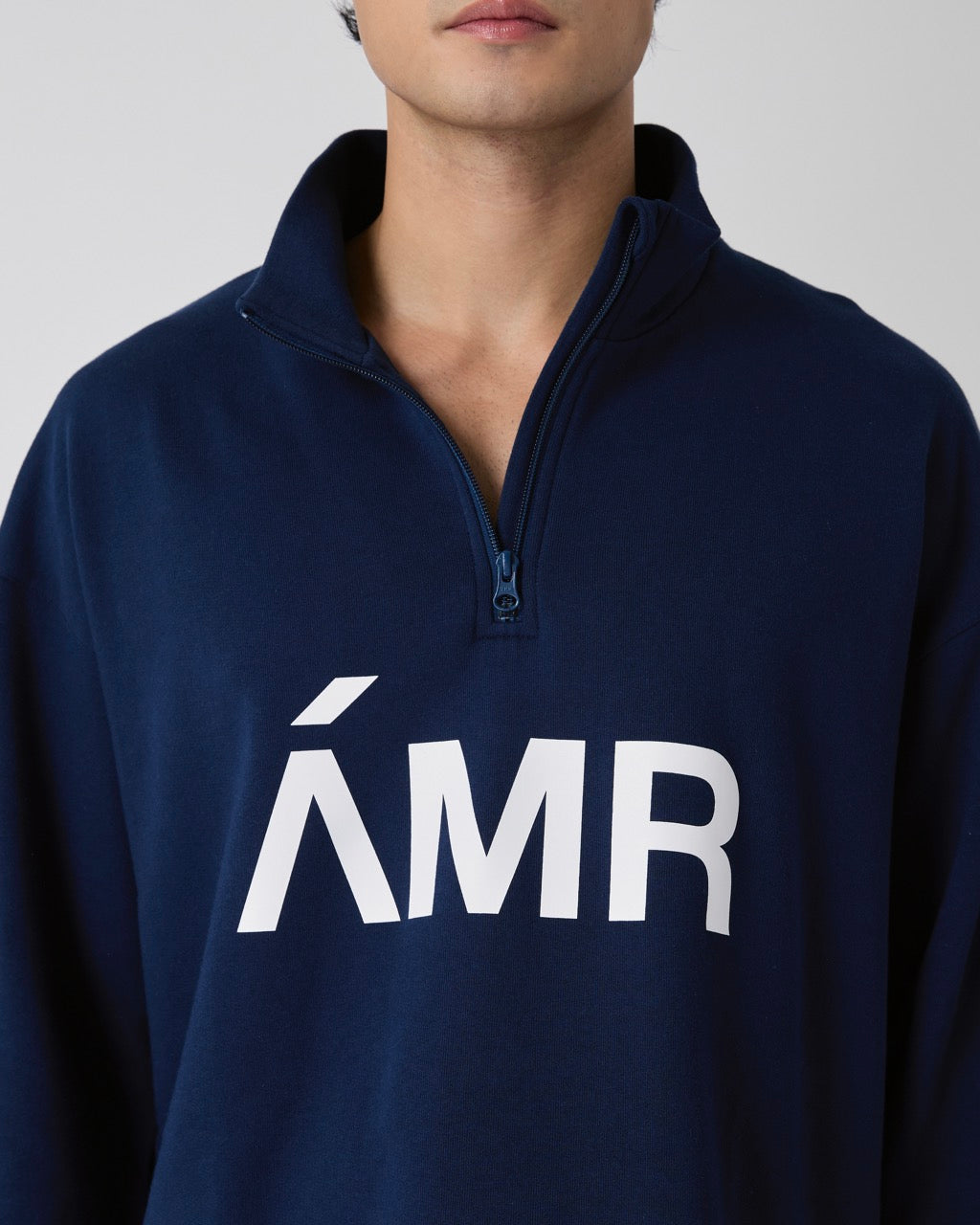 Decouvrir - AMR Logo Zip Collar Sweater in Navy